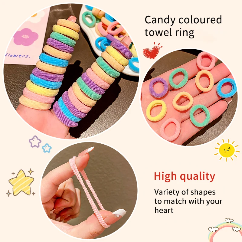 100 Pcs/Bag Children Cute Candy Cartoon Colors Solid Elastic Hair Bands Girls Lovely Srunchies Rubber Bands Kid Hair Accessories