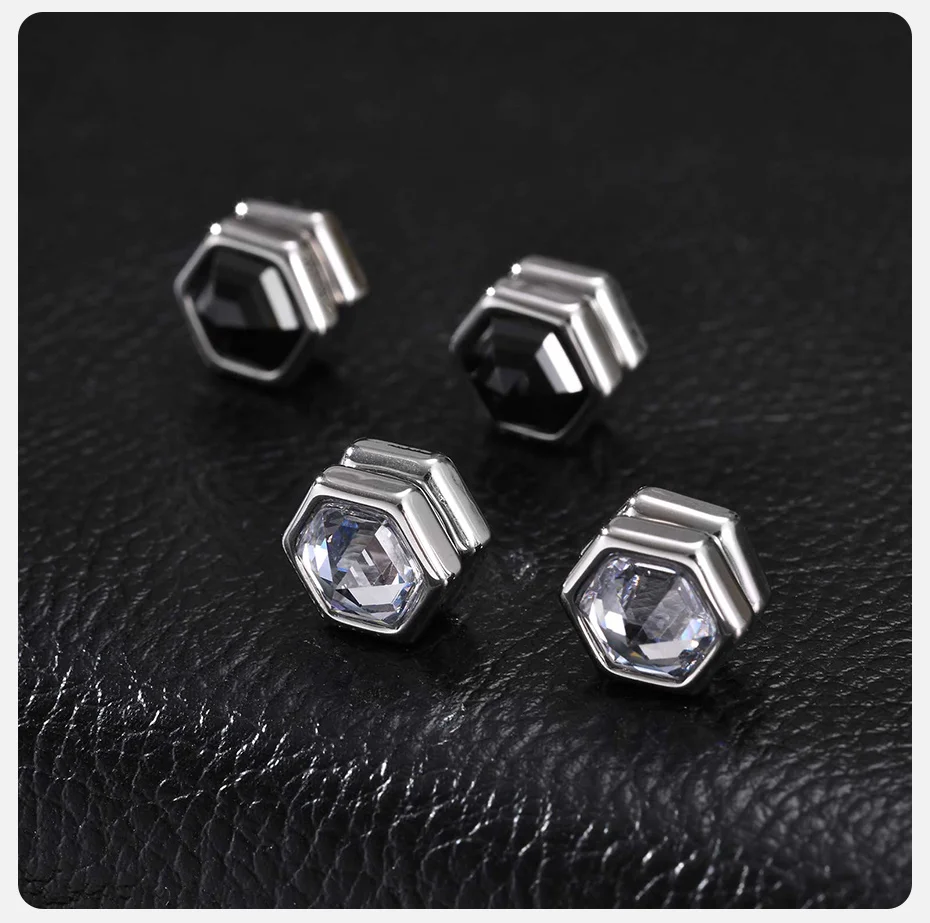 Vnox Sechseckiger Schwarz-Weißer Zirkon Magnetischer Ohrclip aus Edelstahl, Nicht-Durchstechende Ohrringe für Männer, Geometrischer Ohrschmuck ohne Loch, Geschenk – Detail 5