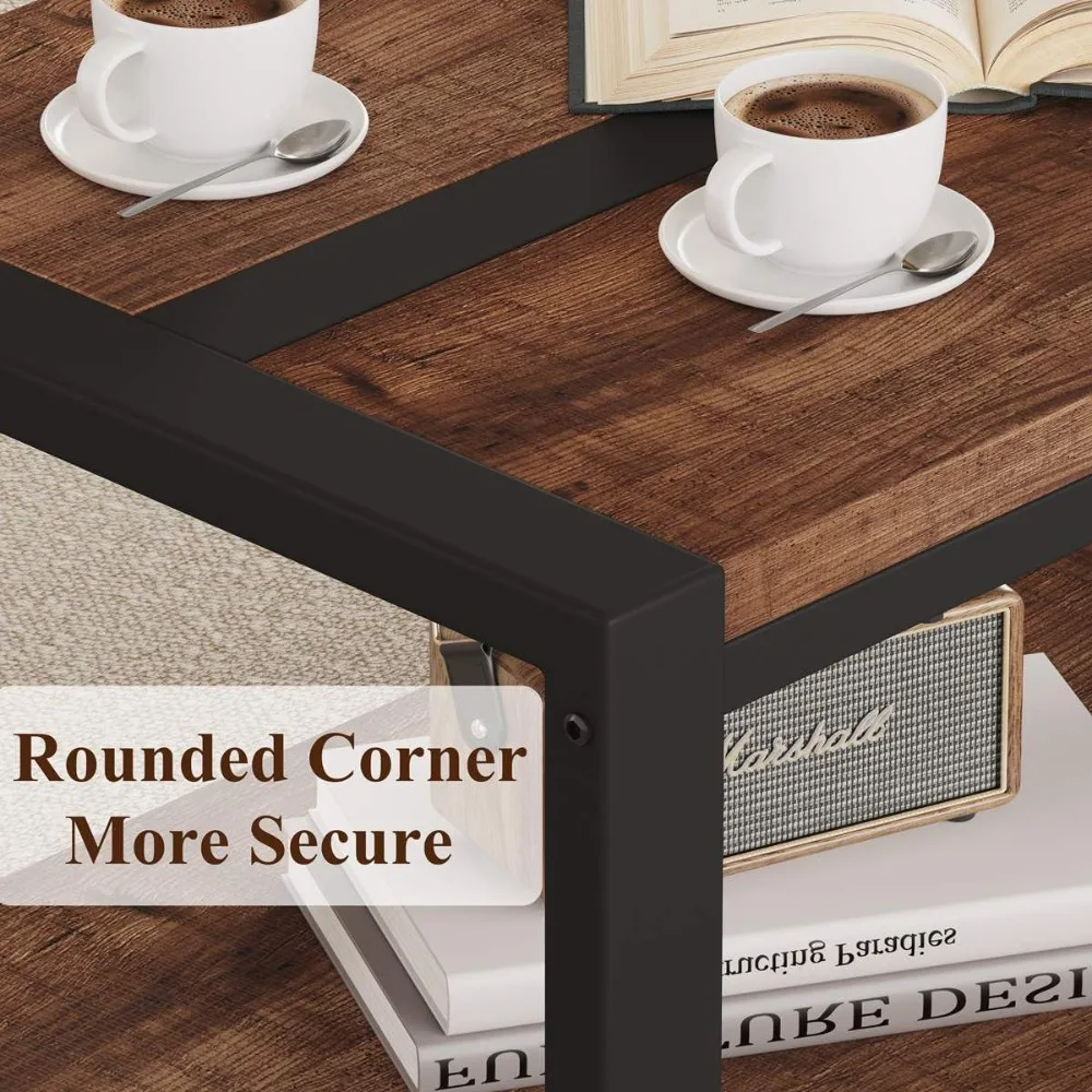 Industrial Farmhouse Style Rectangular Coffee Table for Living Room, Rustic Wood and Metal Center Table