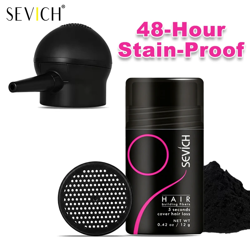 SEVICH Hair Fiber Kit  12g Fiber Powder + Sprayer, Instantly Thickens & Styles Thin Hair. Natural-Looking, Easy Use