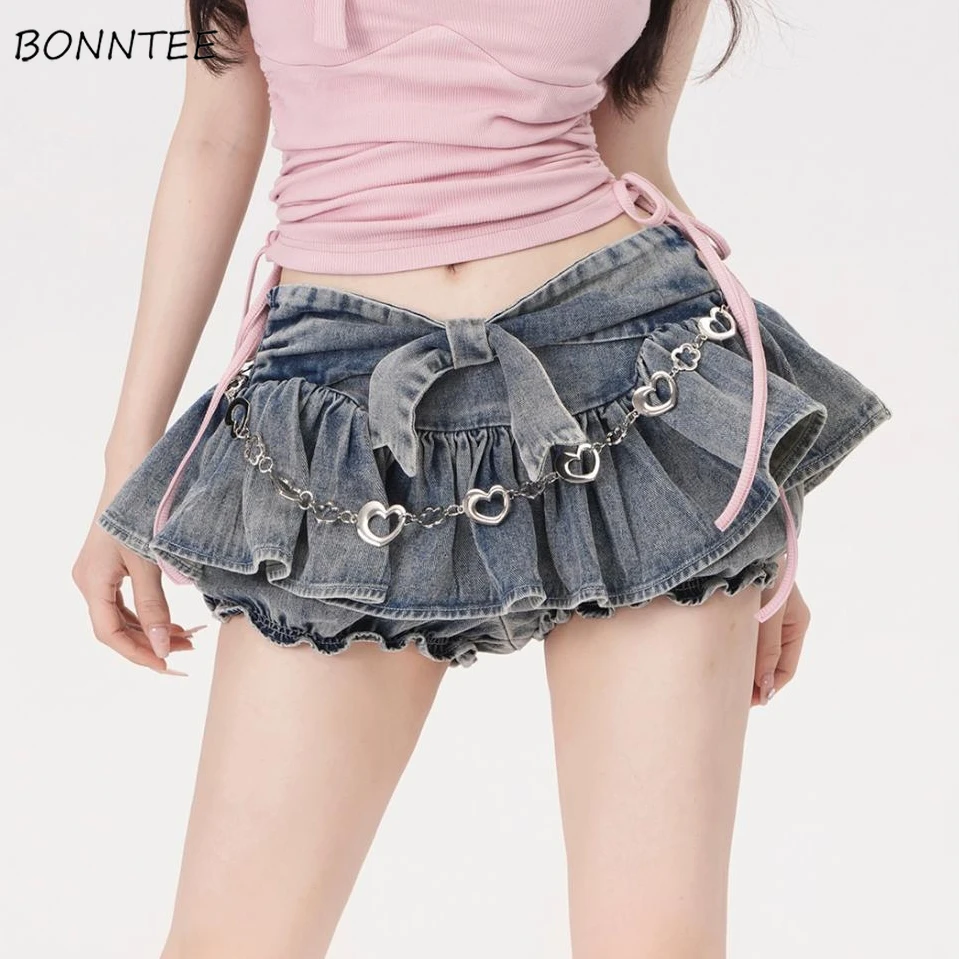 

Denim Skirts Women Loose Bow Designed Hip Hop Korean Fashion Trendy Harajuku All-match Hotsweet Sexy Girl Y2k Streetwear Chic