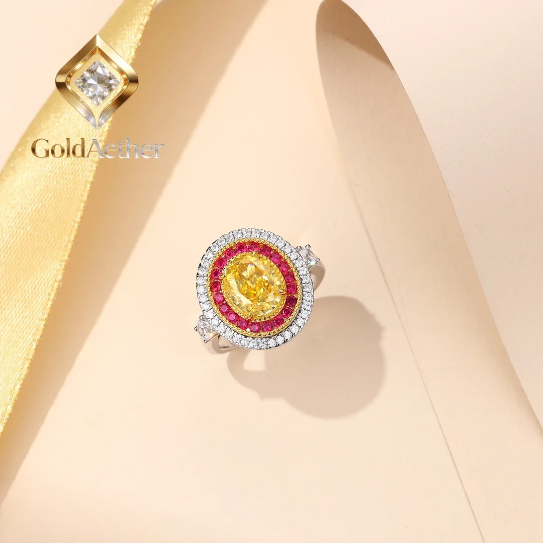 

GoldNouveau 2Ct 7*9mm Oval Created Yellow Diamond Ring Solid 925 Sterling Silver Jewelry Wedding Ring 248R