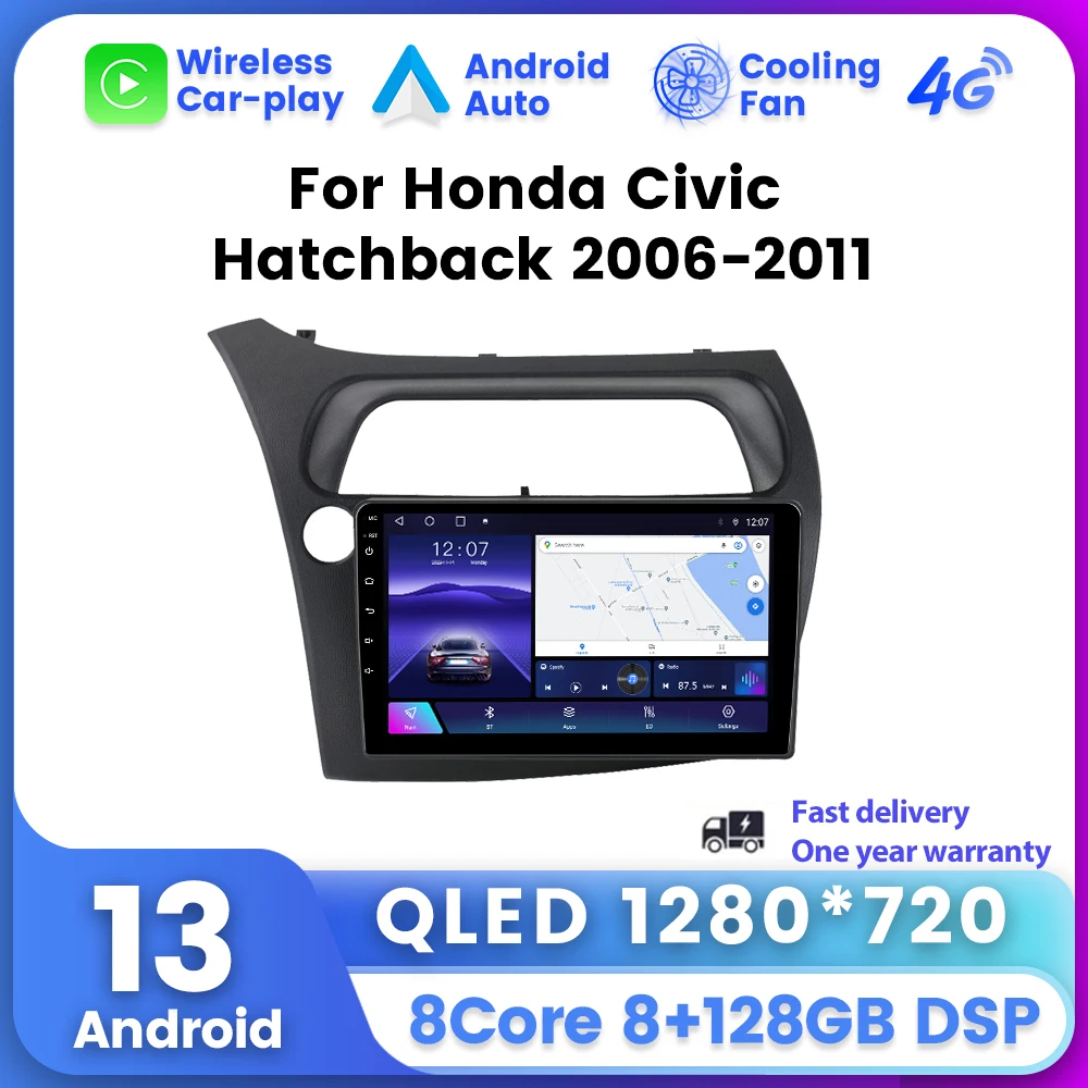 

QLED Android 13 Car Radio Multimedia Player DSP Wireless Carplay Navigation GPS Host for Honda Civic Hatchback 2006 - 2010 2011