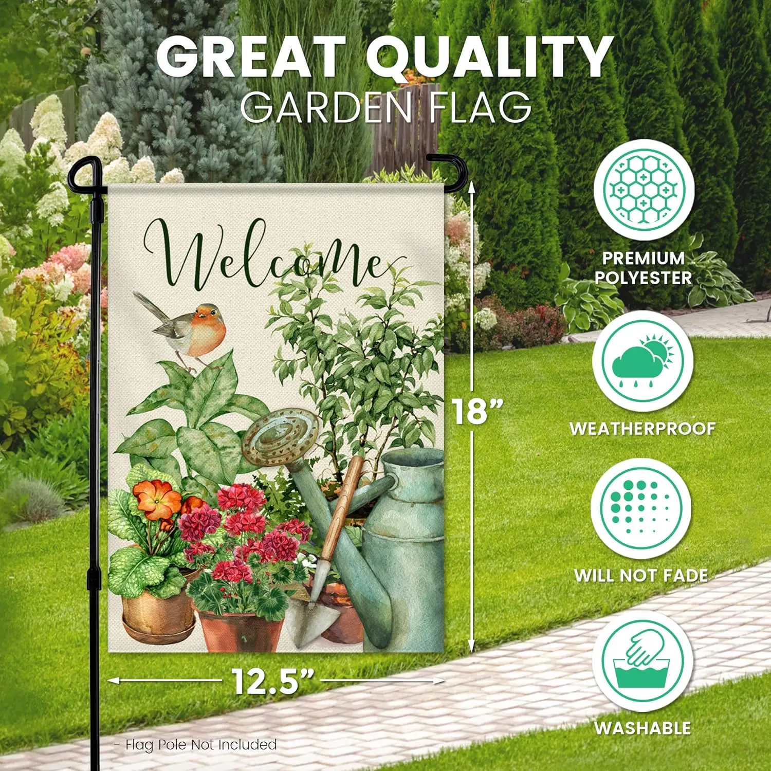 Spring Garden Flag - 12.5 x 18 Inch Double-Sided Hello Spring Printed Art Front Yard Decor - Seasonal Welcome Outdoor Banner PPZ