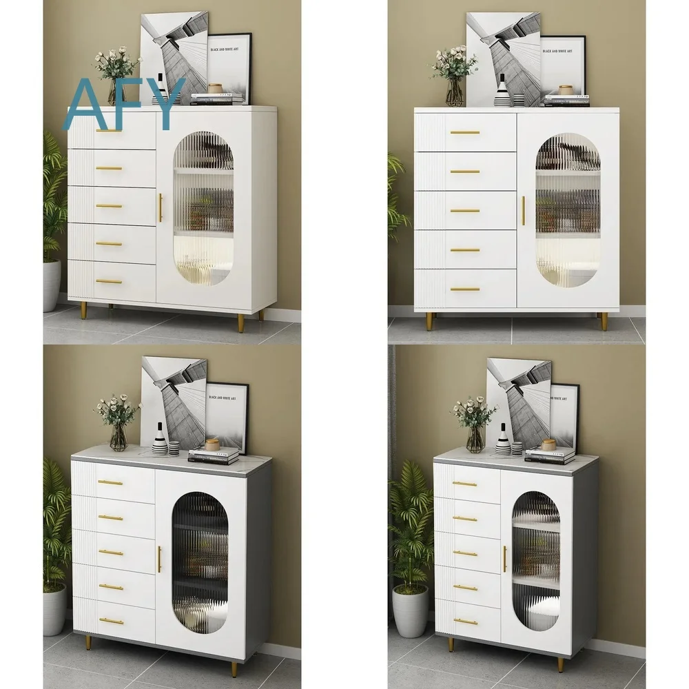 Simple Modern Storage Cabinet for Living Room Wall Mount Household Organizer Rockboard Drawer Cabinet with Adjustable Shelves