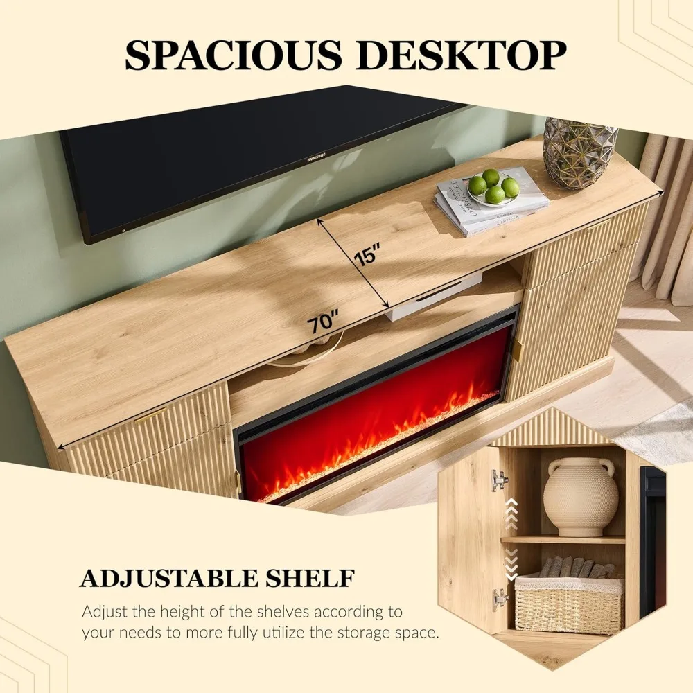 Modern 80 TV Stand with Built-in 36 Electric Fireplace, Wood Media Console for Entertainment