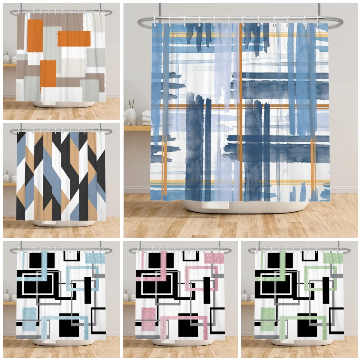 

Современная абстрактная геометрическая шторка для душа, водонепроницаемая занавеска для ванной комнаты, минималистичный дизайн, полиэстеровая ткань с крючками