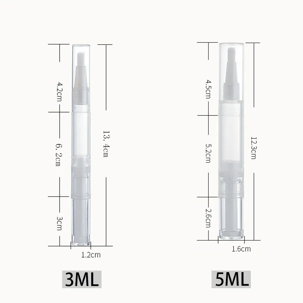 Stylo à huile vide pour ongles, avec brosse, torsion transparente, pour cuticules, récipient cosmétique, Tube de brillant à lèvres, 3ML/5ML, 20/30/50 pièces