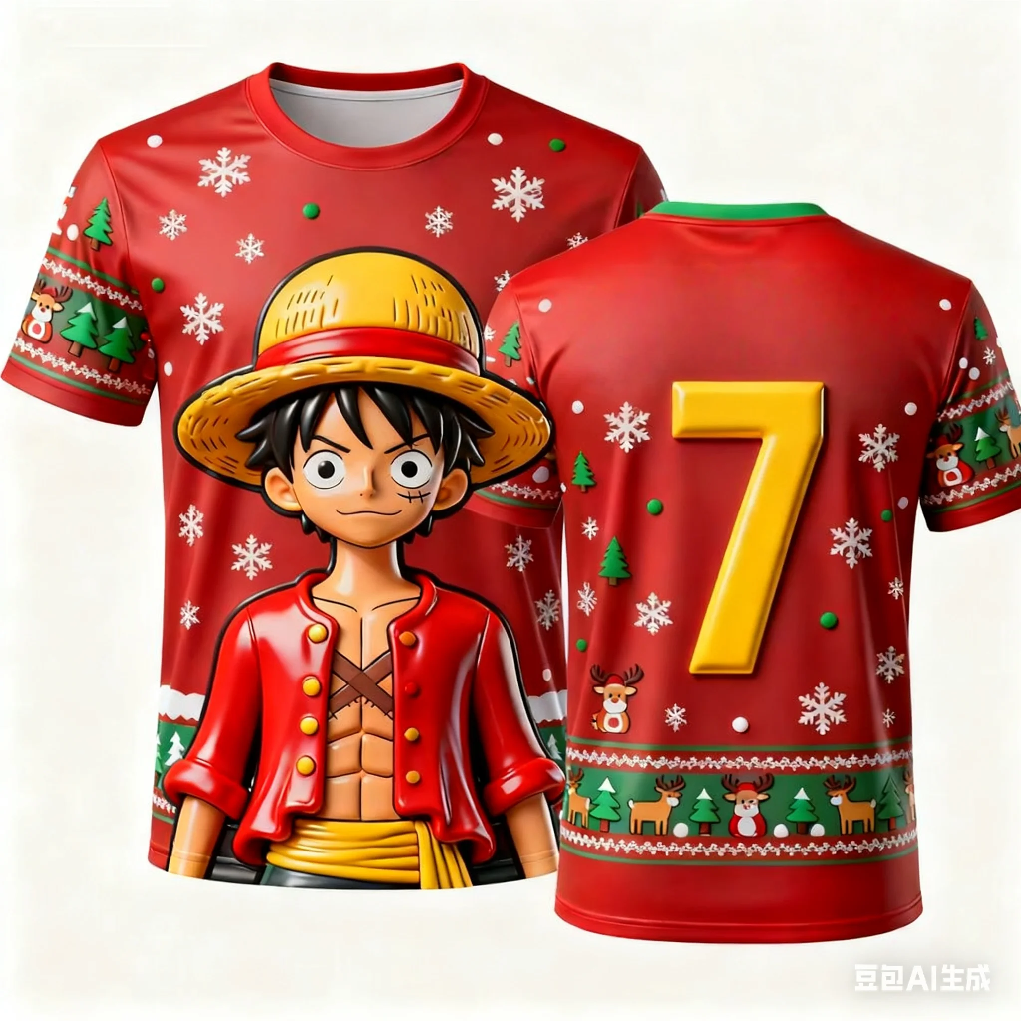 2025 قطعة واحدة لوفي عيد الميلاد طبعة خاصة تي شيرت لوفي الاطفال الكرتون تي شيرت الكبار الرجال/المرأة موضة عادية تي شيرت