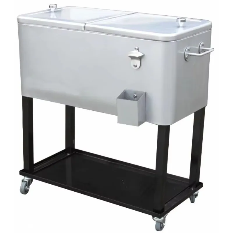 The metal rolling cooler car features a vintage classic design, suitable for country and bohemian wine parties