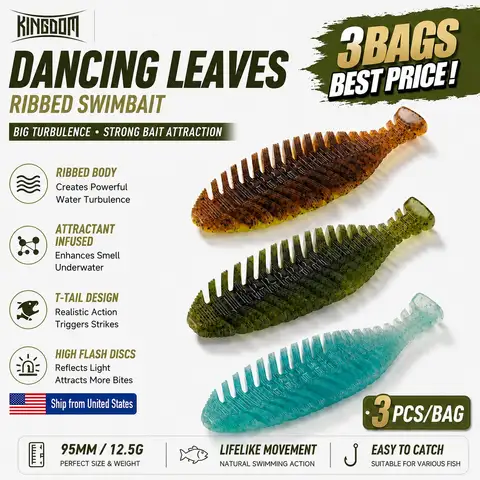 Kingdom 3Bags Soft Lure 95mm 12.5g 3pcs/Bag PVC Soft Shad Bait Smell Added Fat Artificial T Tail VIBE Swimbait For Pike Bass Fishing