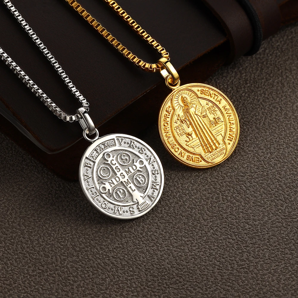 Saint Benedict Medal Necklace Catholic Talisman Pendant Protection Jewelry for Men or Women