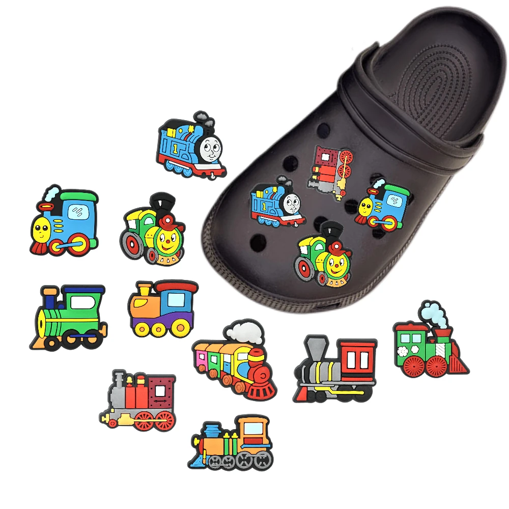 

1-10Pcs Hot selling trains Cartoon Shoes Charms Accessories Fit Clog Backapck Wristbands Shoe Decorate Buckle Party Gift