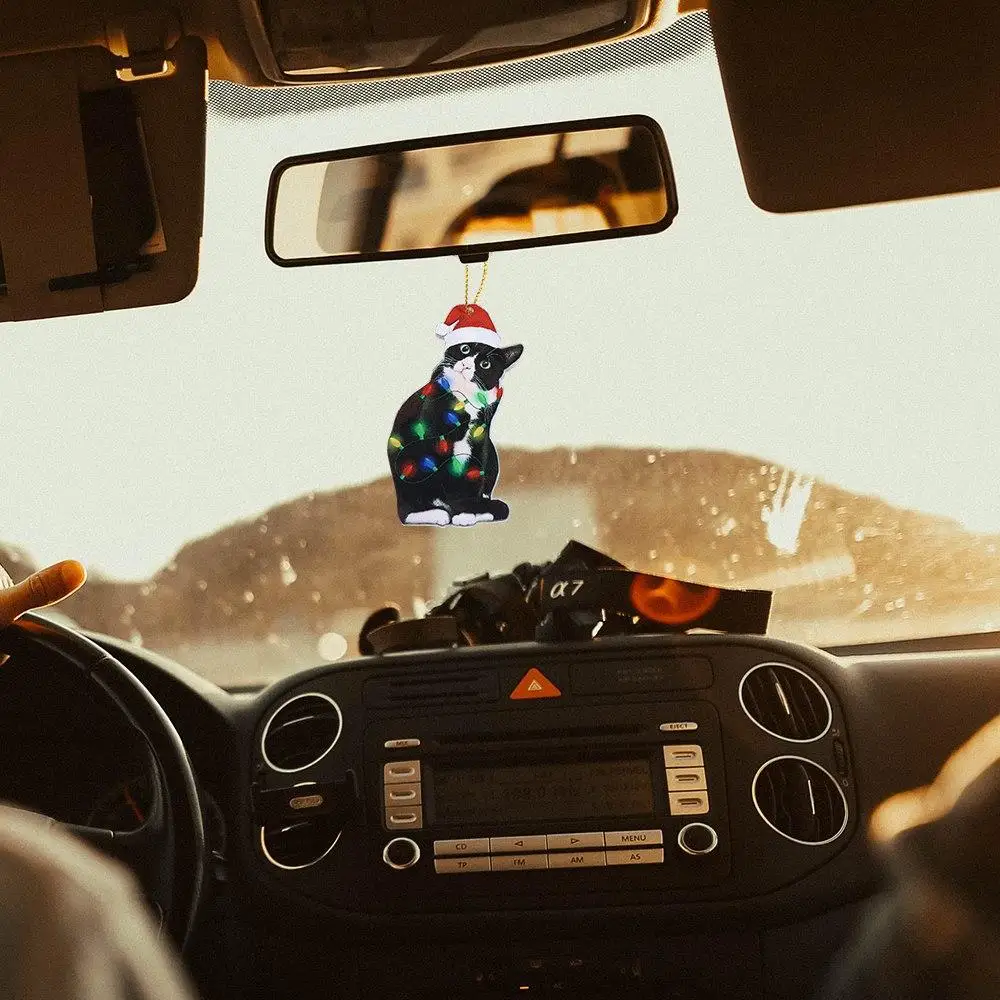 

Creative 2D Black Cat Christmas Tree Pendant Acrylic Cute Christmas Tree Decoration Reusable Hanging Holiday Party