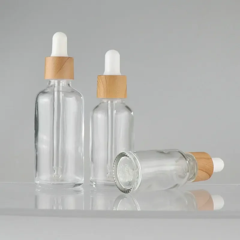 5ml-100ml Dropper Bottle Bamboo Wood Lid Brown Glass Separate Bottle Transparent Mask Skin Care Essence Oil Bottle