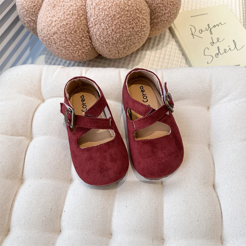 الخريف الفتاة الأميرة أحذية الجلد المدبوغ عبر الفرقة Beathable الأطفال حذاء مسطح ثلاثة ألوان طفل غطاء تو شيك الاطفال 21-30
