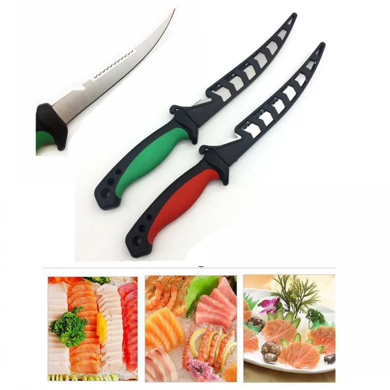 Multifunctional Stainless Steel Fishing Knife Rubber Hand Handle Scraping Fish Scales Fish Slicing Knife Cutting Fish Fillets