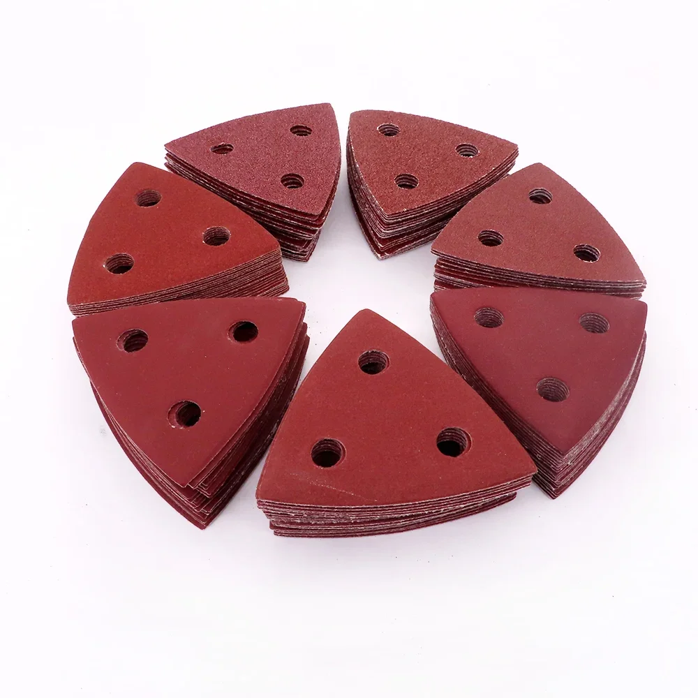 100pcs 80 mm Triangular Sandpaper 3 Holes Hook&Loop Triangle Sanding Discs Fit Oscillating Multi Tool Sanding Pad 60-400 Grit