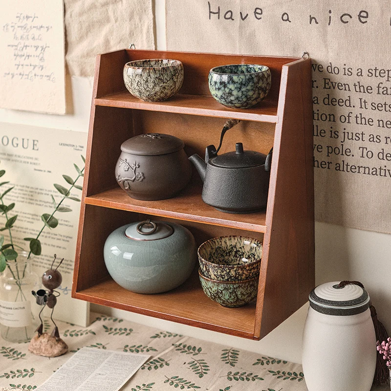 2/3 Katmanlı Vintage masif ahşap Raflar Depolama Rafı, Trapez kalem teşhir rafı Standı, Ev Rustik Organizatör, Sabit Ofis Kutusu