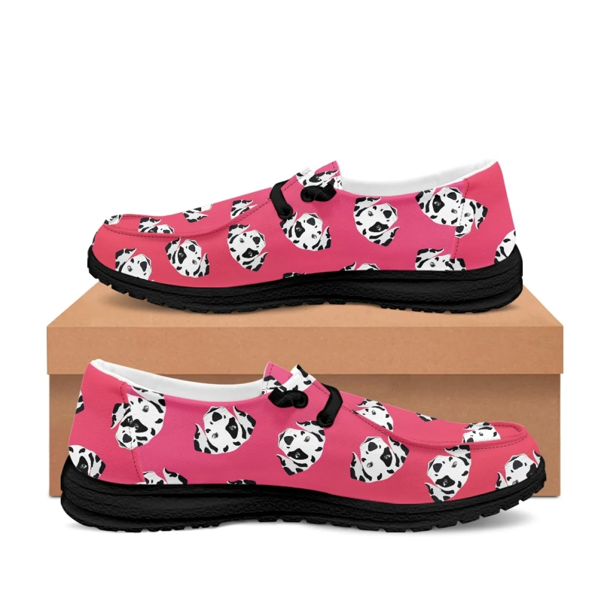 INSTANTARTS Husky Dalmatians Floral Print Cute Girls Versatile Daily Casual Canvas Loafers Men's Soft Sole Non-slip Boat Shoes