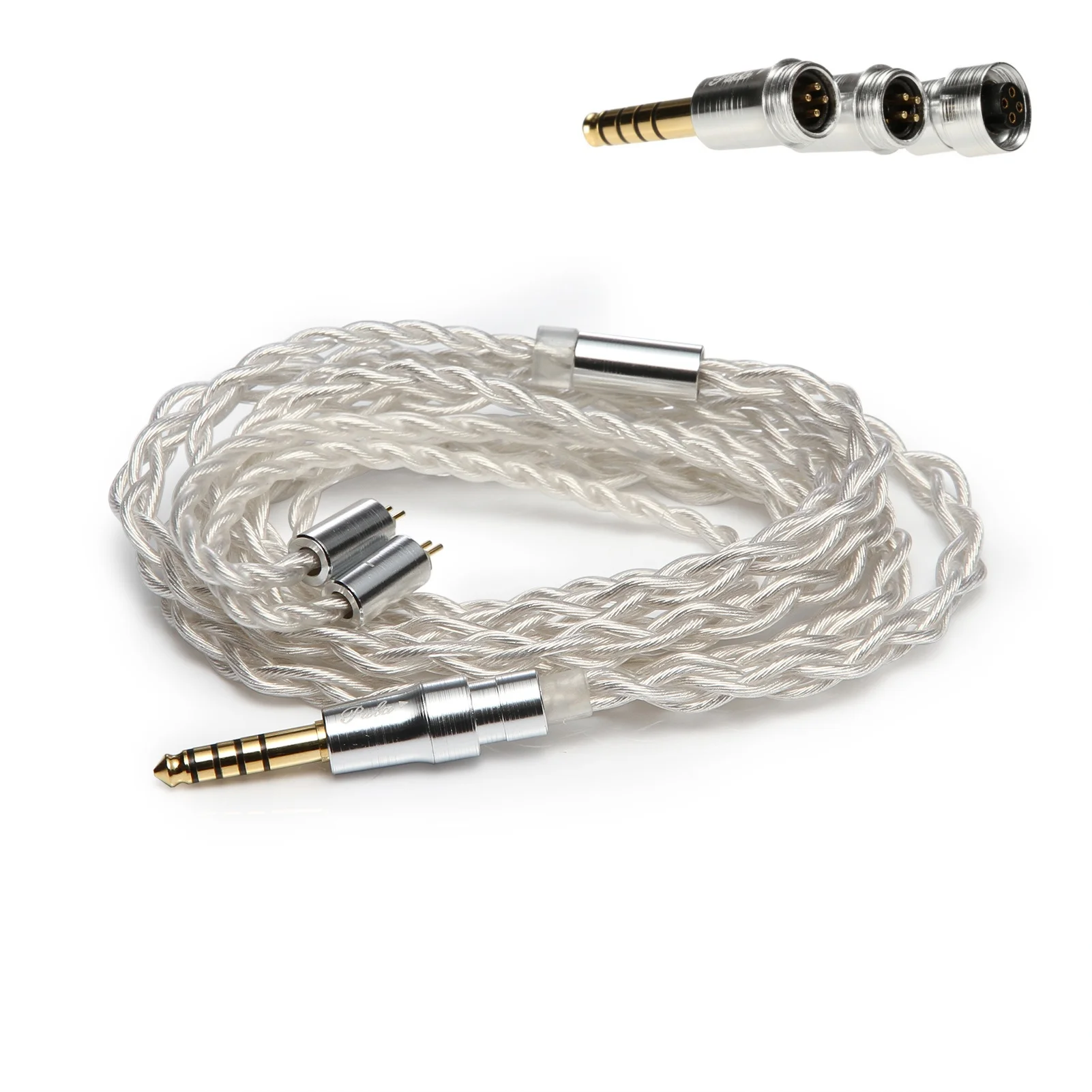 PULA HiFi Earphone Cable Upgrade IEM 4 Strands Silver Plated Copper HiFi Wire 3-in-1 Detachable Balance Plug 2.5/3.5/4.4MM 2Pin