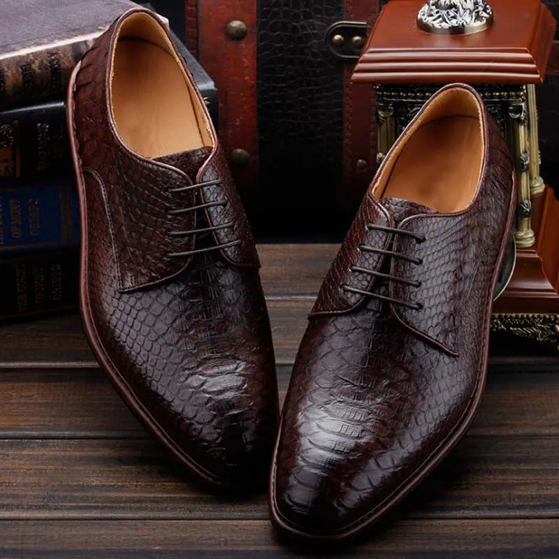 ourui true  Python skin male  business  leather shoes  white  lace-up  contracted Single shoes  male men dress shoes