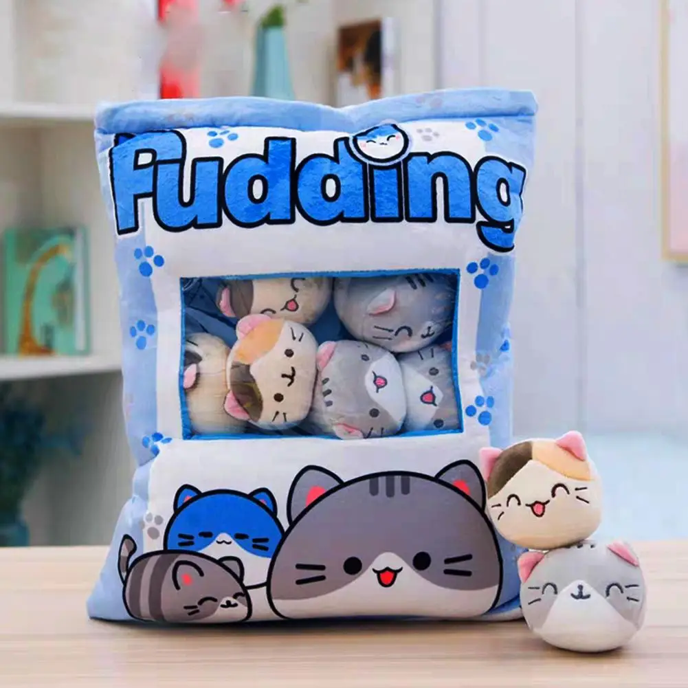 Kawaii Plush Pillow Cushion Cute Cat Snack Bag Pillow Mini Soft Pudding Bag Plush Stuffed Animal Fluffy Decorative Pillow Gift