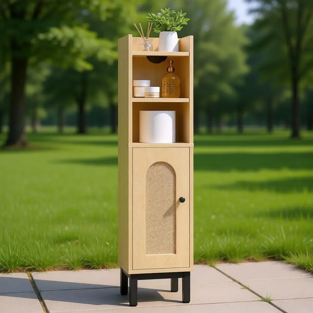 

Компактный шкаф для хранения в ванной комнате с дверцей и регулируемыми полками для небольших помещений