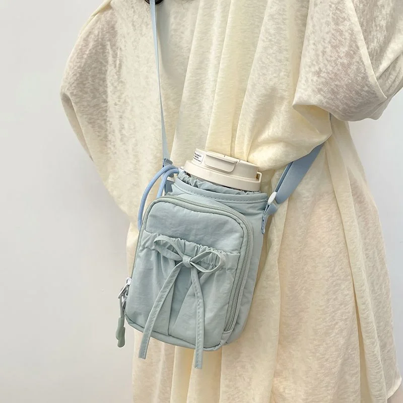 1Pcs 12×9×18cm Bowknot Water Bottle Sling Bag Adjustable Drawstring Gym Bottle Bag Convenience Crossbody Bags for Hiking Travel
