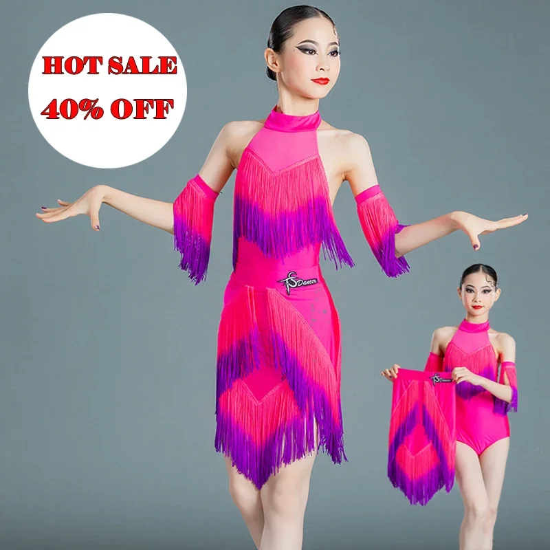 

Sleeveless Gradual Fringed Dress Performance Outfits Children'S Latin Dance Dress For Girls Latin Competition Costumes