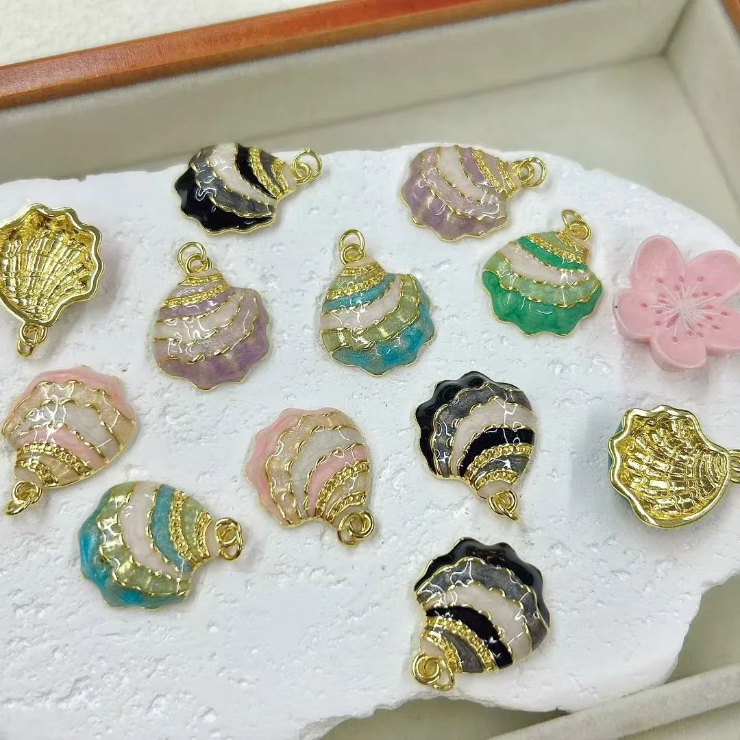 5Pcs Personalized Dopamine Marine Creature Oil Drip Shell Pendant Necklace Bracelet Earrings DIY Jewelry Accessories Pendant