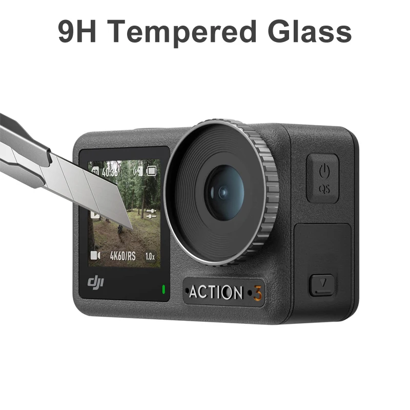 กระจกนิรภัยป้องกันหน้าจอสำหรับ DJI Osmo Action 3 4ฝาปิดเลนส์ป้องกันเคสครอบเลนส์ซิลิโคนสำหรับอุปกรณ์เสริม DJI Action 3