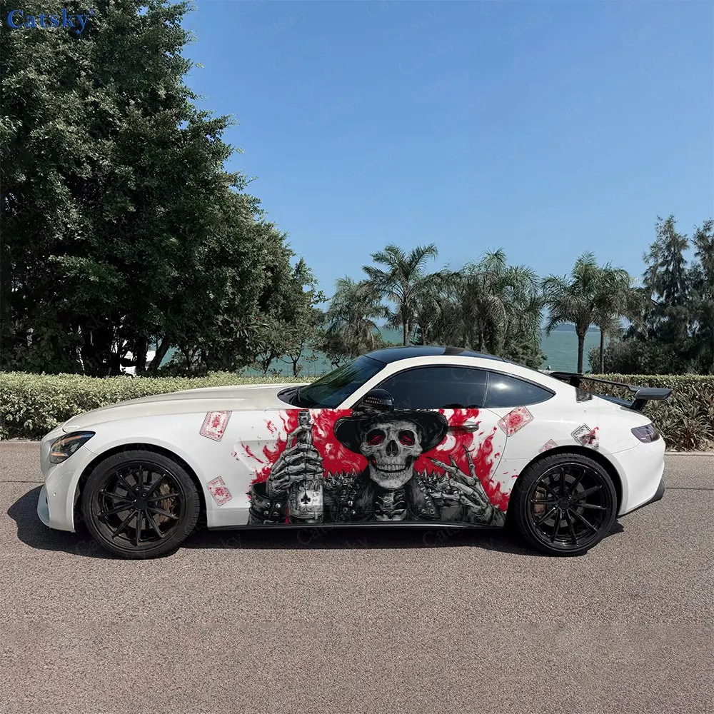 Flame-Eyed Card Player Car Side Wraps, Self-Adhesive PVC Waterproof & Scratch-Resistant Stickers, Car Accessory Gift