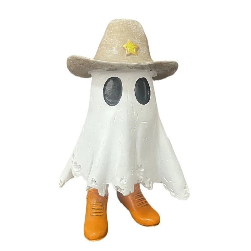 2024 New Specter Sculpture with Cowboy Halloween Specter Cowboy Resin Statue Quaint Home Decoration for Eerie Ambiances