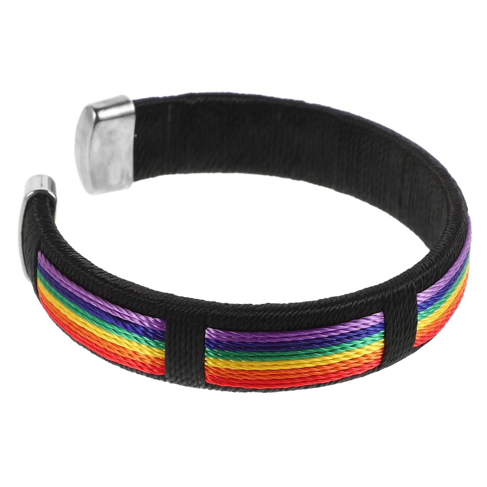 1Pcs Rainbow Bracelet Women Fashionable Polyester Wristband Unique Colorful Accessory Elegant Daily Wear Gift for Couples