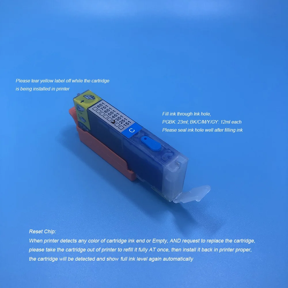 5Color BCI-350 BCI-351 Full Dye ink Refillable Cartridge with ARC for Canon PIXUS iP7230 iP8730 MG5430 MG5630 MX923 MX723 MG5530