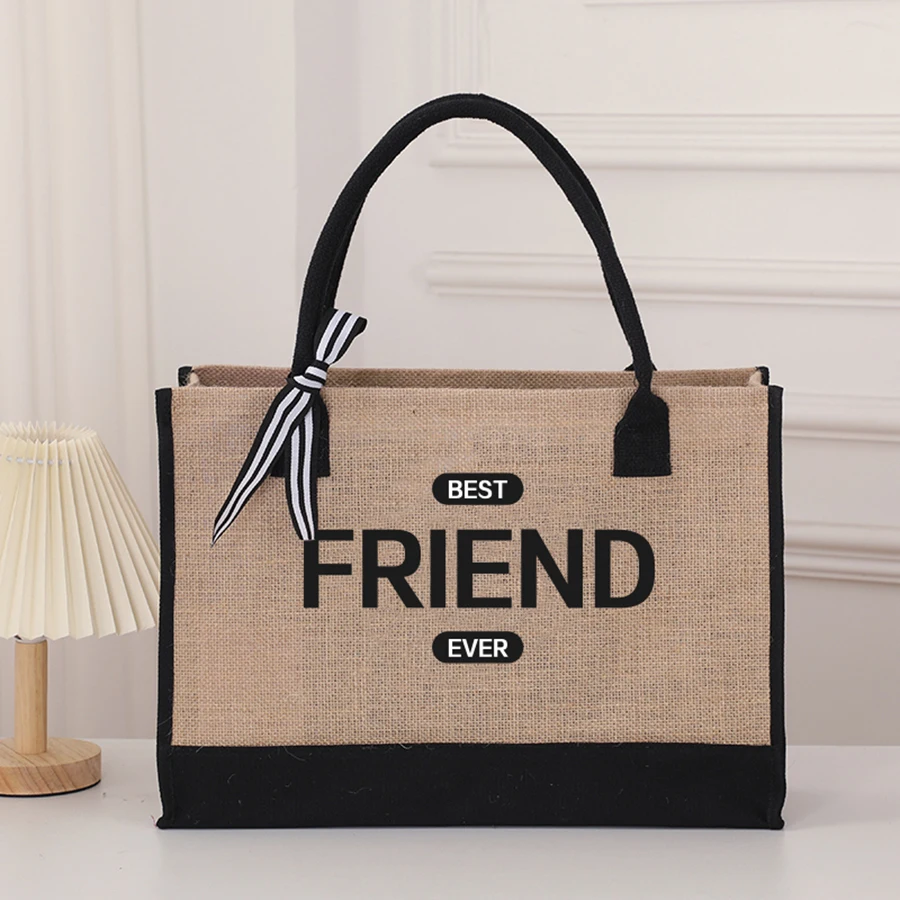 Jiangma Canvas Open-Top Handheld Thick Camping Shopping Bag with Cotton Letter Ribbon Handle Bag