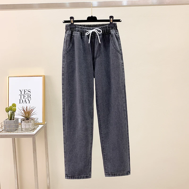 

Spring Autumn New Sle Men's Casual Loose Fit Straight Leg Jeans Elastic Waist Korean Trendy Versatile Nine Point Pants
