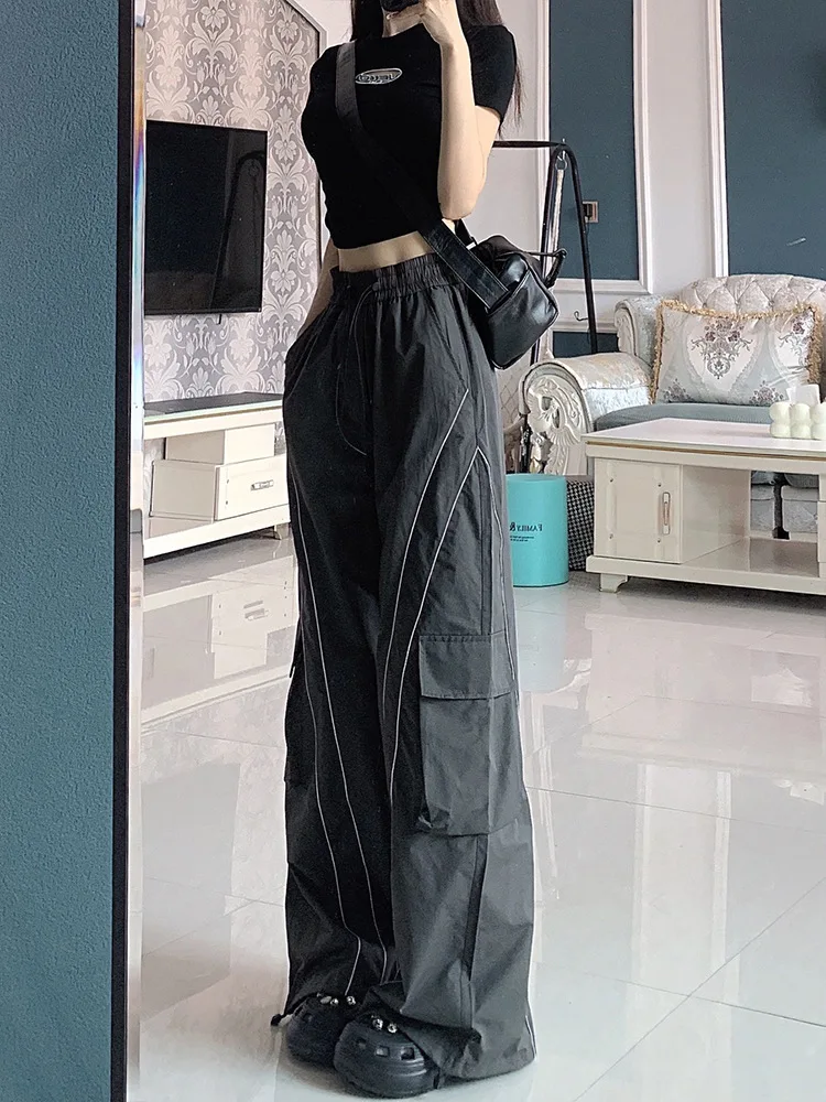 

Широкие брюки, асимметричные женские весенние шифоновые гладкие брюки с струящимися хипстерскими оборками, дышащие драпированные шикарные брюки для отдыха 2025