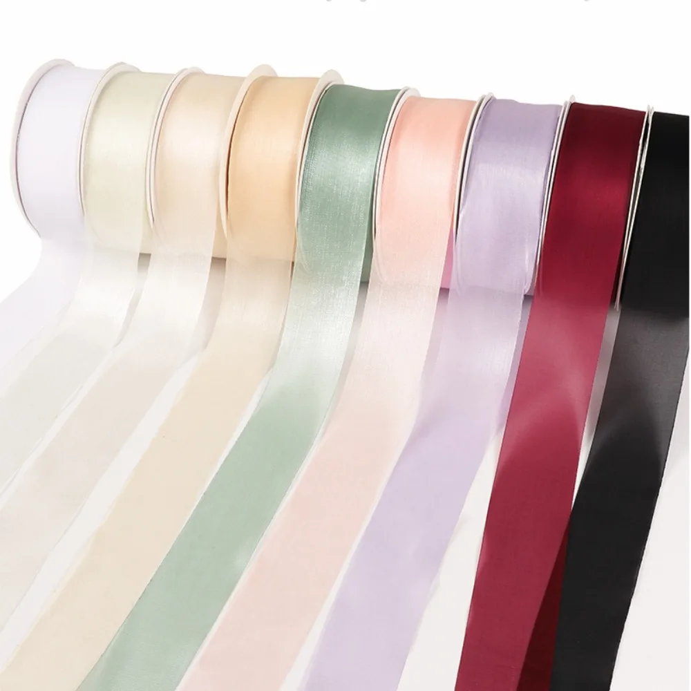 Translucent Chiffon Ribbons 2.5cm Width Solid Color Festival Gift Box Packing Ribbons DIY Handicraft Bowknot Hair Clip Ribbons