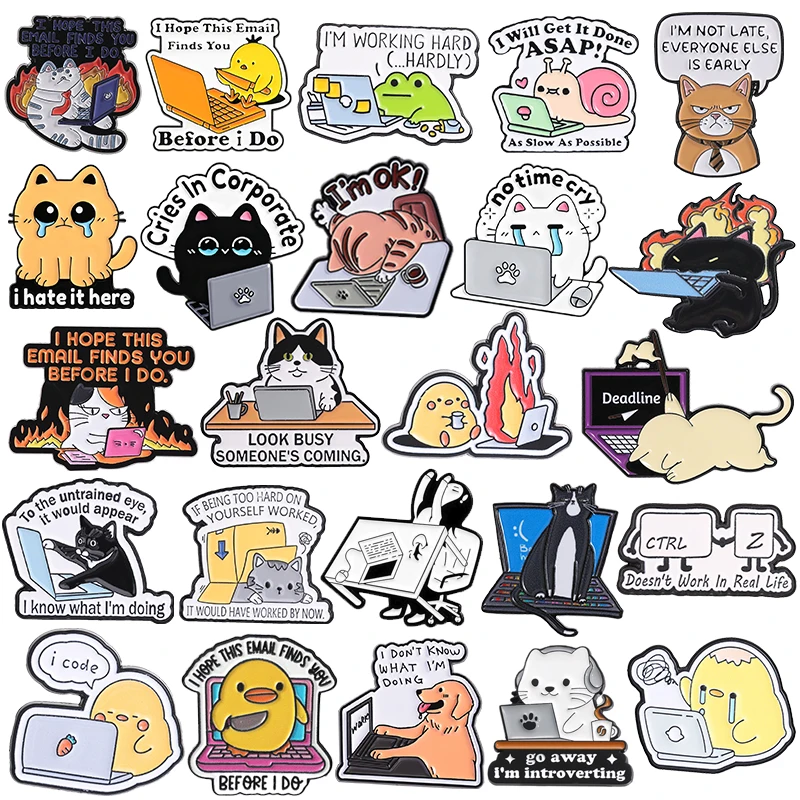 31 Style I'm OK Working Cat Ctrl + Z Shortcut Keys Enamel Pin Cartoon Office Work Cat Duck Frog Brooch Lapel Badge Jewelry Gifts