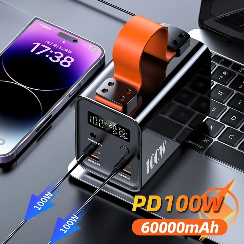 

100W Portable Power Bank Large Capacity 60000mAh USB C PD Fast Charging External Battery Powerbank For iPhone 15 Samsung Laptop
