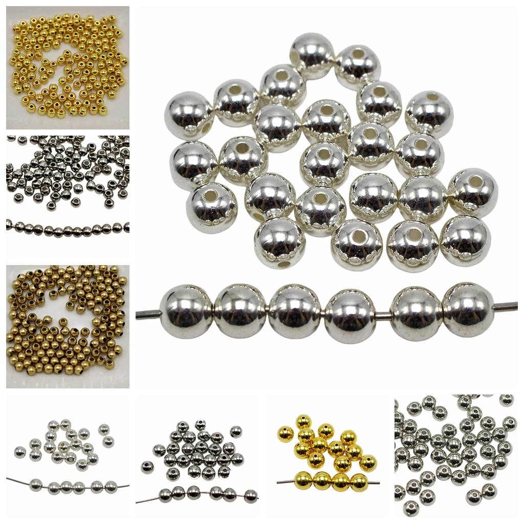 Craft DIY Metallic Acryl Facettierte Runde Perlen 3mm-12mm Glatte Kugelperlen