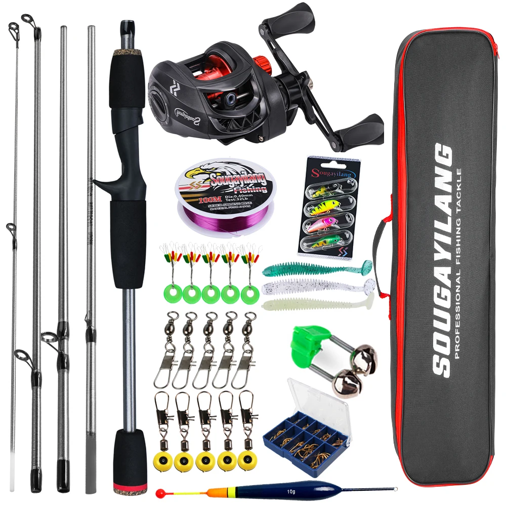 Sougayilang Baitcasting-Angelrute und Rolle, komplettes Kit, 5-teilige Angelrute und Aluminium-Spulenrolle für Süßwasser-Barsch-Angelset 7