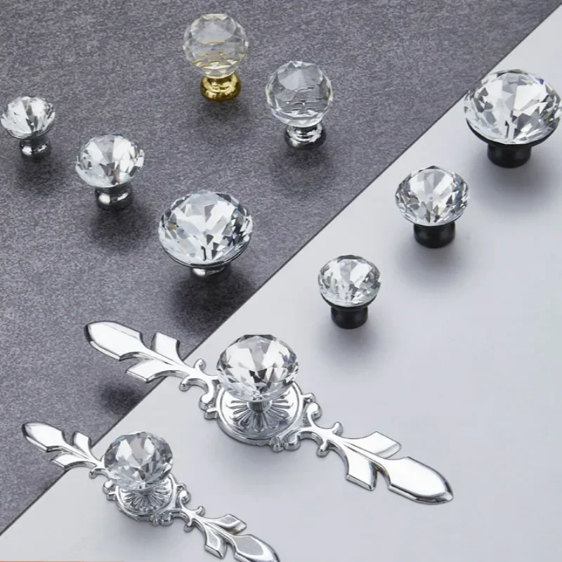 JD Wardrobe Crystal Glass Handle European Style Simple Transparent Single-hole Cabinet Door Handle Modern Drawer Handle