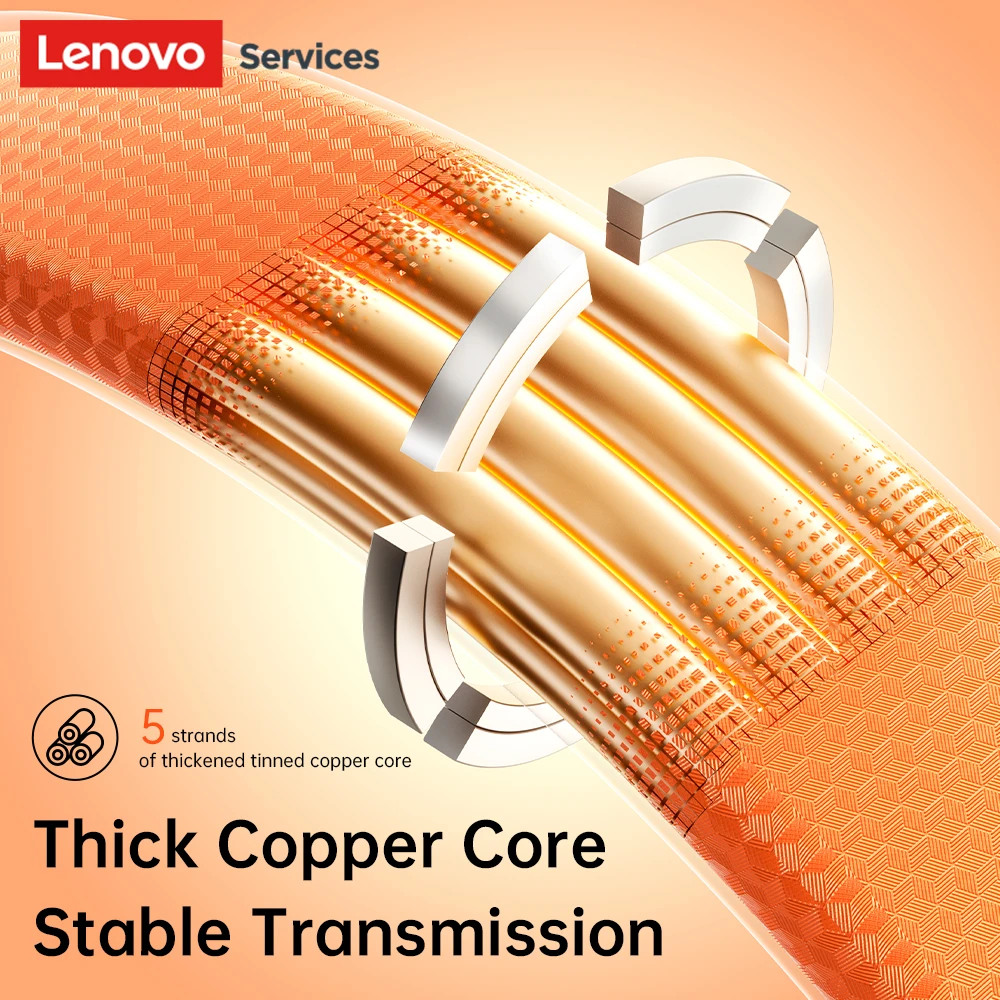 Lenovo 240W Super Fast Charging USB C Cable Transparent Silicone Data Sync Cord For iPhone Samsung Xiaomi Mobile Phone