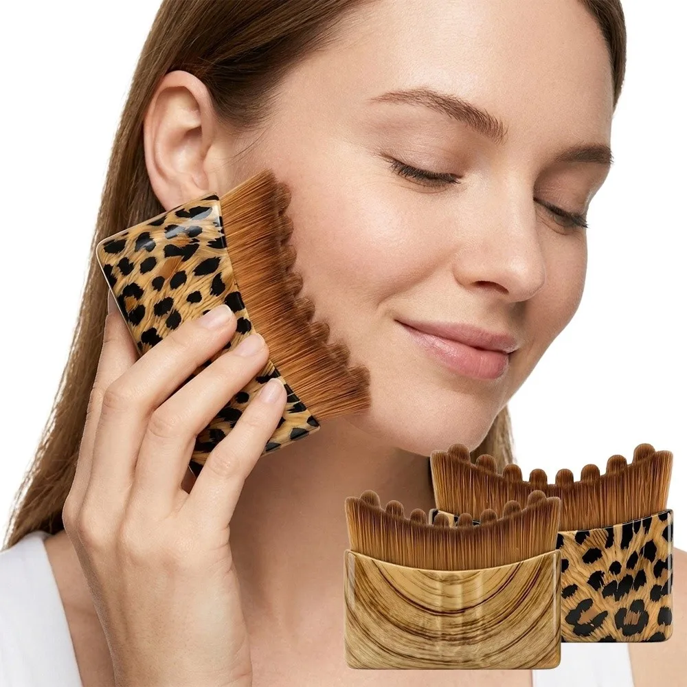 

Leopard Print Lymphatic Contour Face Brush Square Shape With Storage Box Contour Face Brush Chin Contour Reduce Puffiness