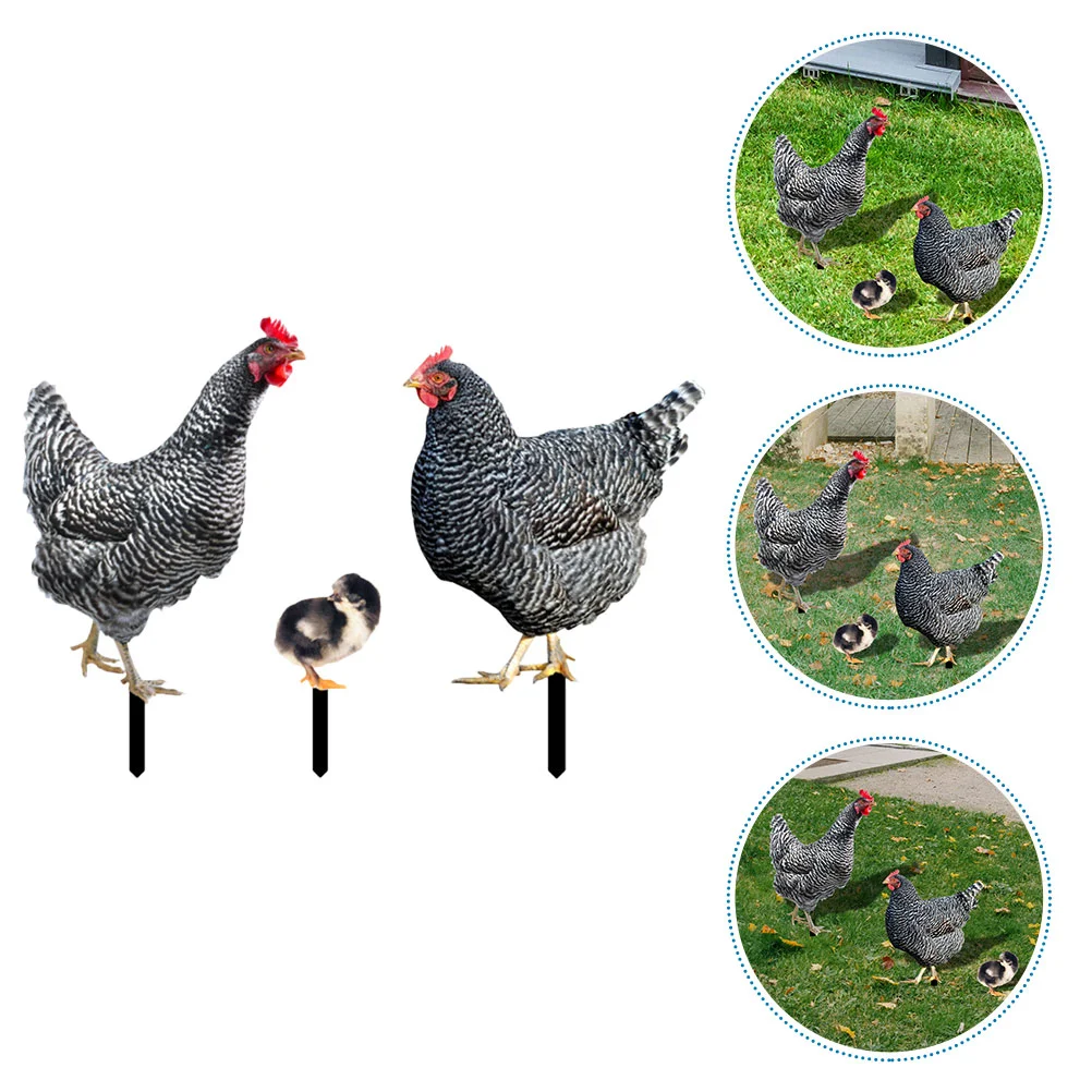 

3 Pcs Large and Small Chicken Decorations Lawn Ornament Plant Garden Stakes Yard The Sign Three-dimensional Accessory