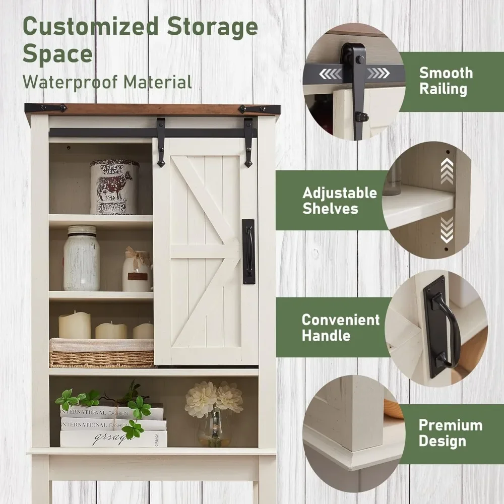 Over The Toilet Storage Cabinet, Farmhouse Storage Cabinet Over Toilet with Sliding Barn Door & Adjustable Shelves