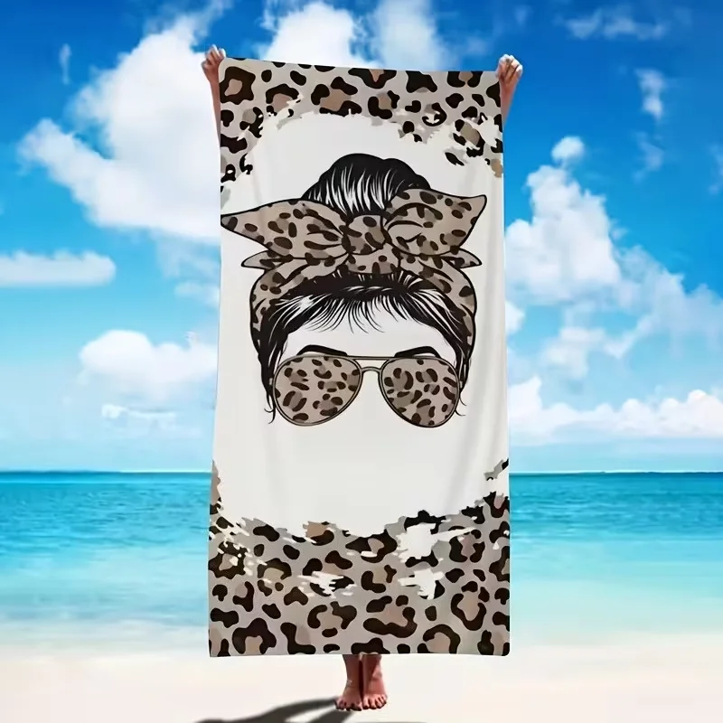 Boho Leopard Bandana Sunglasses Girl Beach Towel Chic Fashion Quick Dry Sand Resistant Towel Trendy Summer Beach Towel